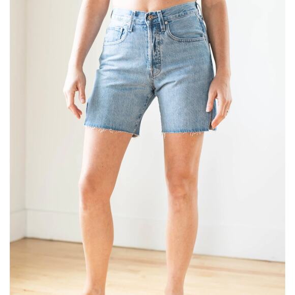 EDWIN Denim Short Cai 7-inch Inseam Light Wash Blue Sz 28 Raw Hem High Rise Boho - Picture 9 of 9